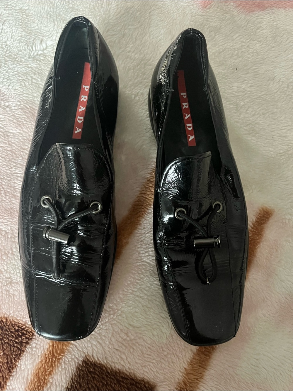 Prada Black Patent Leather Slip-On Loafers with Silver-Tone Hardware